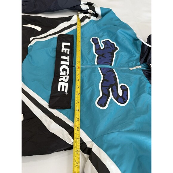 Le Tigre Hooded Quarter Zip Windbreaker Jacket Blue Black Men’s Sz Large b - Picture 5 of 9